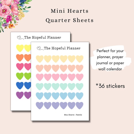 Mini Heart Stickers Pastels and Brights Planner Sticker Sheets 