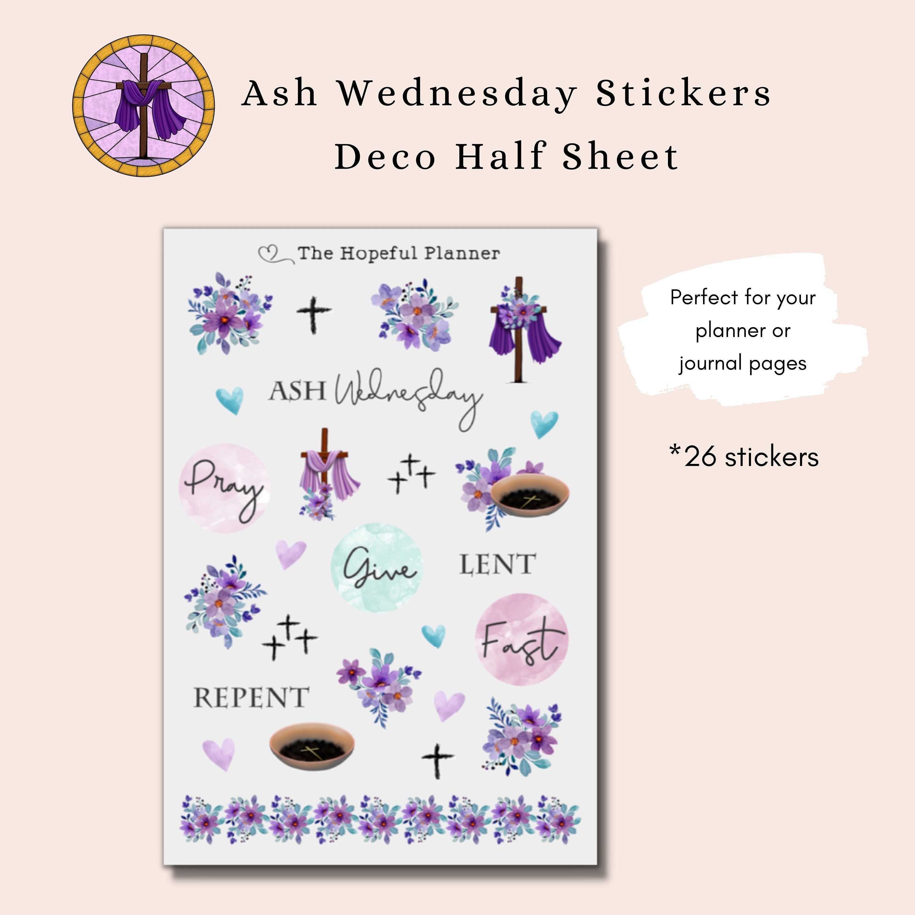 Ash Wednesday Decorative Sticker Sheet - Liturgical Faith Stickers for ...