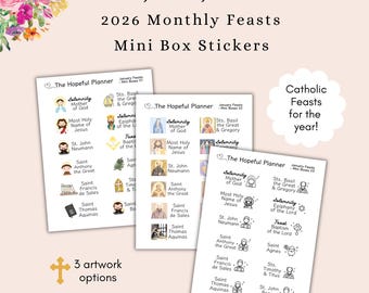 2026 JAN - JUN Catholic Holy & Feast Day Stickers - Mini Box Liturgical Calendar Sticker Sheets for Planners and Paper Wall Calendars