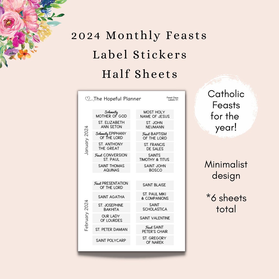2024 NEW Catholic Feast Day LABEL Sticker BUNDLE Catholic Liturgical