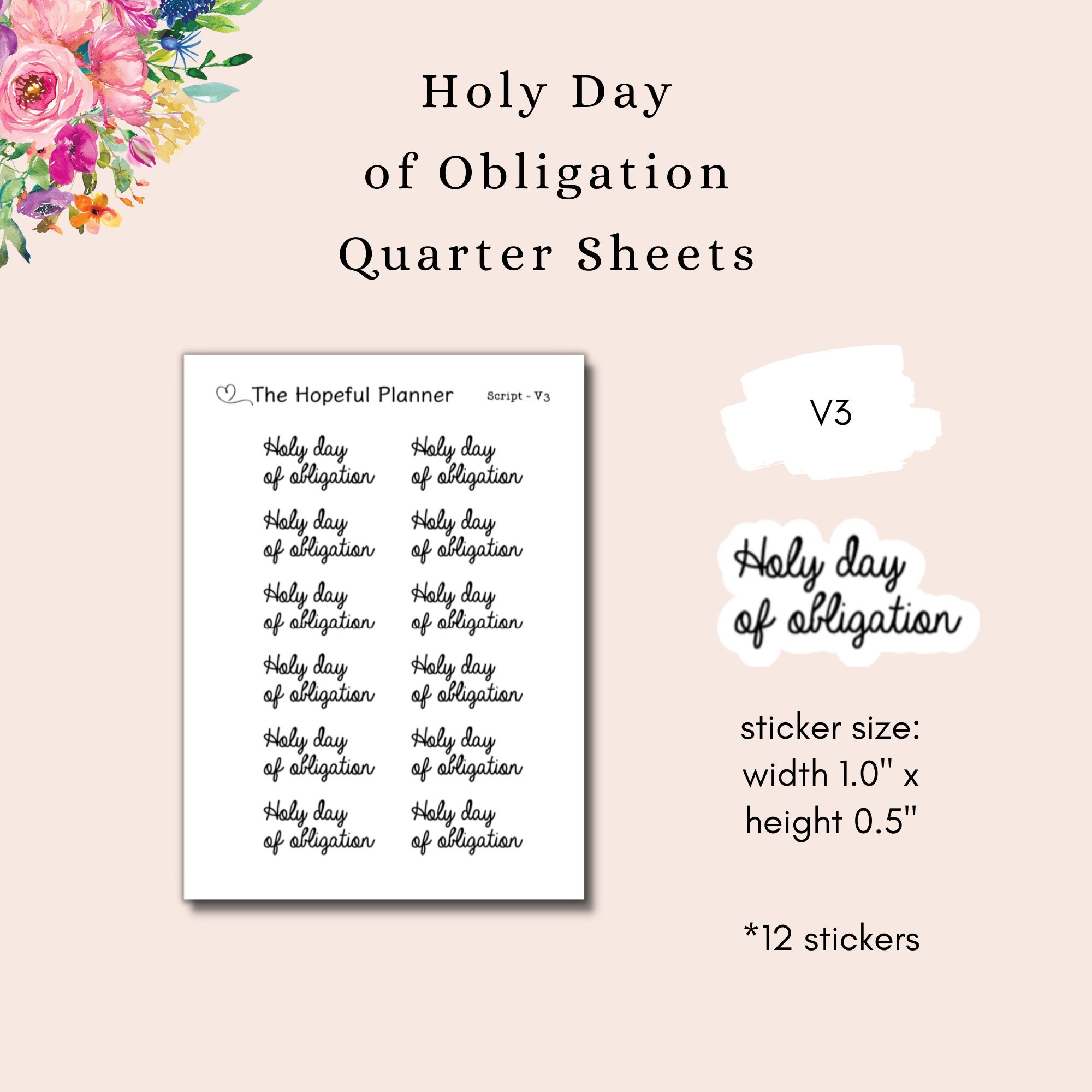 Holy Day of Obligation Sticker Sheets - Holy Day Reminder Stickers for ...