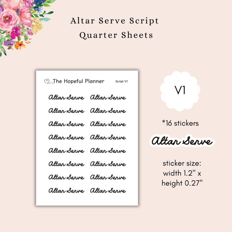 Altar Serve Script Stickers - Church Ministry Stickers - Catholic ...