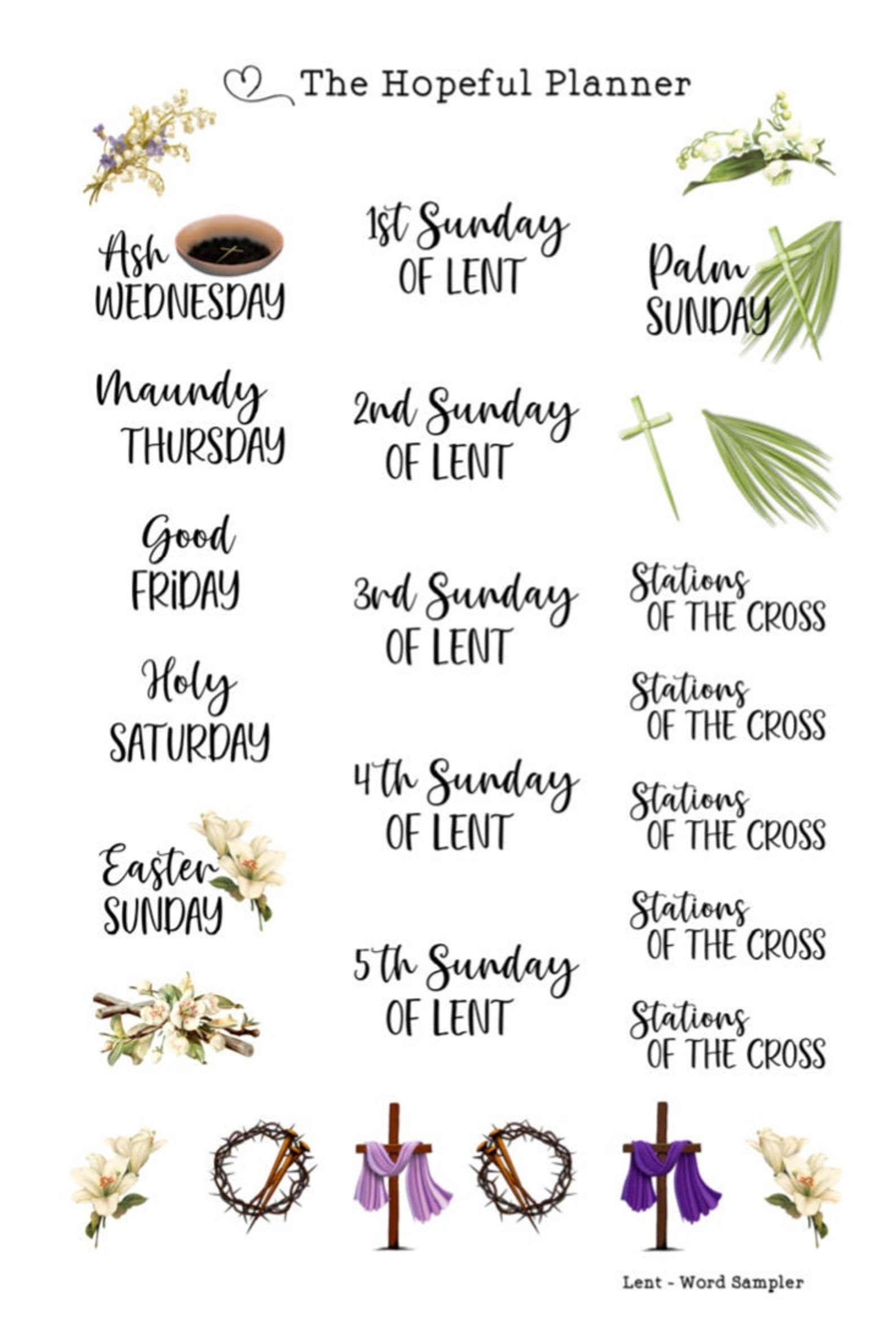 Lent Word Sampler Catholic Liturgical Season Planner / Etsy