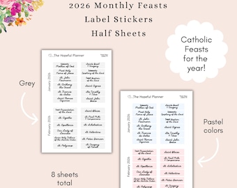 2026 BUNDLE Catholic Feast Day LABEL Stickers  - Holy Day Liturgical Sticker Sheets for Planners, Journals & Paper Wall Calendars