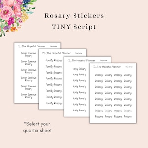 TINY Catholic Script Planner Stickers - Rosary, Family Rosary, Seven Sorrows