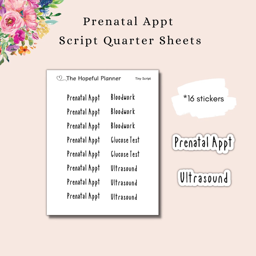 Prenatal Appt Tiny Script Stickers Pregnancy Appointment Reminder Sticker Sheets for Planners ...