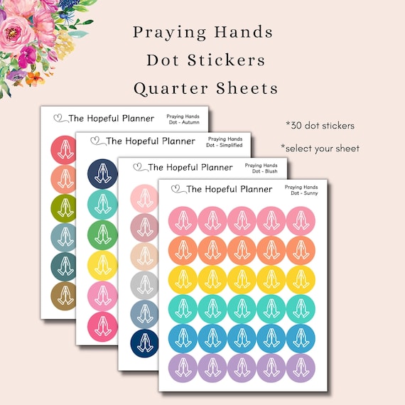 Praying Hand Dot Sticker Sheets - Small Prayer Reminder Stickers for Christian planners and paper wall calendars