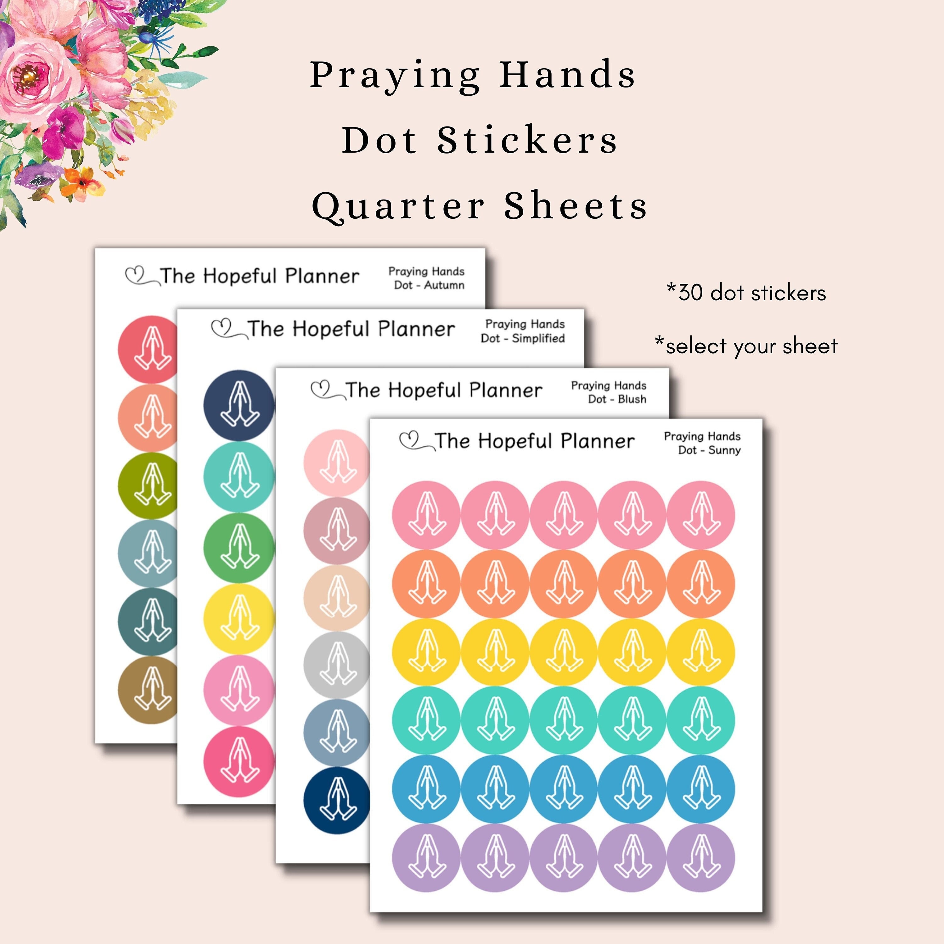 Praying Hand Dot Sticker Sheets - Small Prayer Reminder Stickers for ...