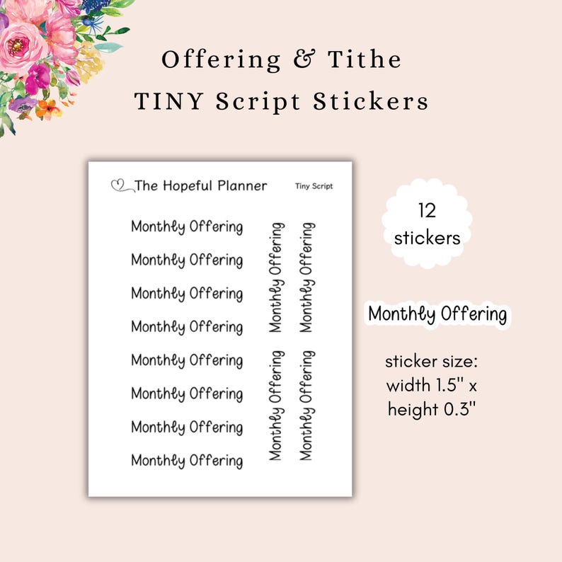Adesivos para Planejador Pequeno - Dízimo e Oferta Mensal - Folhas de Adesivos Cristãos Monthly Offering