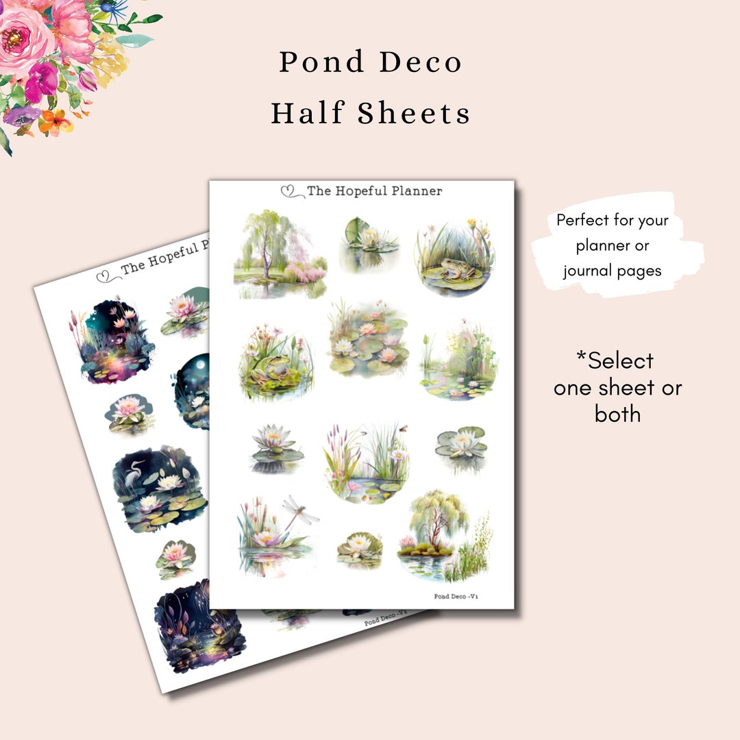 Pond Watercolor Decorative Stickers - Spring Deco Sticker Sheets for ...