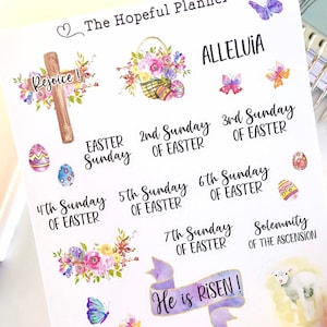 Stickervel Pasen-woordvoorbeeld V1 - christelijke liturgische paasstickers voor planners, tijdschriften en papieren muurkalenders