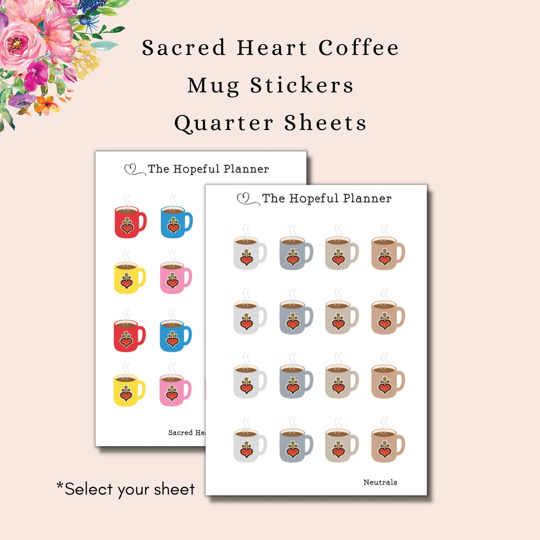 Sacred Heart Coffee Mug Sticker Sheets Catholic Devotion Neutral
