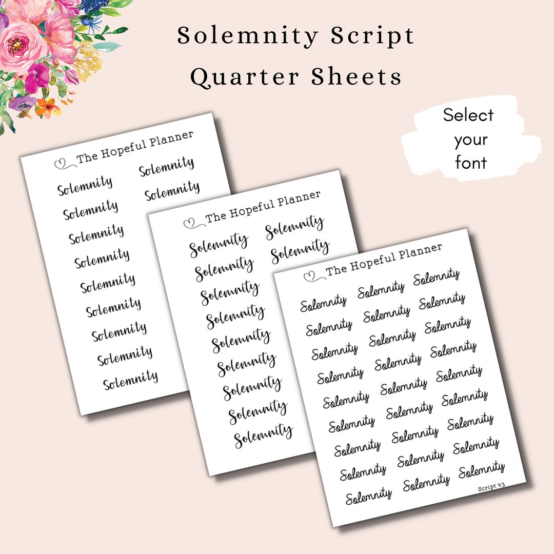 Solemnity Script Sticker Catholic Planner Sticker Sheet Etsy