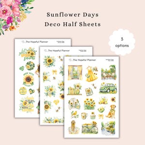 Stickers décoratifs Jours du tournesol 2025 - Jolies feuilles d'autocollants d'été pour agendas et journaux intimes