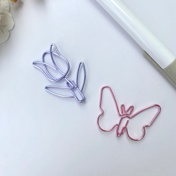Butterfly and Tulip Paperclip Set - Planner / Journal Paperclips - Bookmarks - Cute Spring Planner accessory