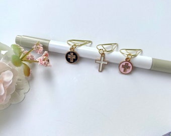 Christian Cross Charm and Small Gold Paperclip - Planner / Journal  Teardrop Paperclip - Bookmark - Christian Devotion Planner accessory