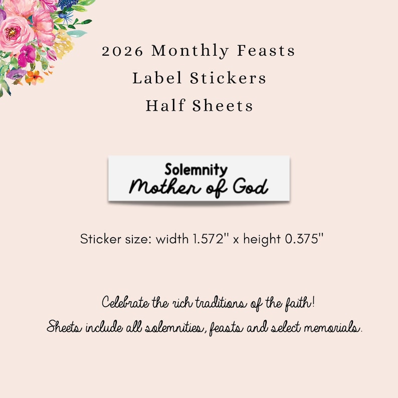 2026 BUNDLE Catholic Feast Day LABEL Stickers - Holy Day Liturgical ...