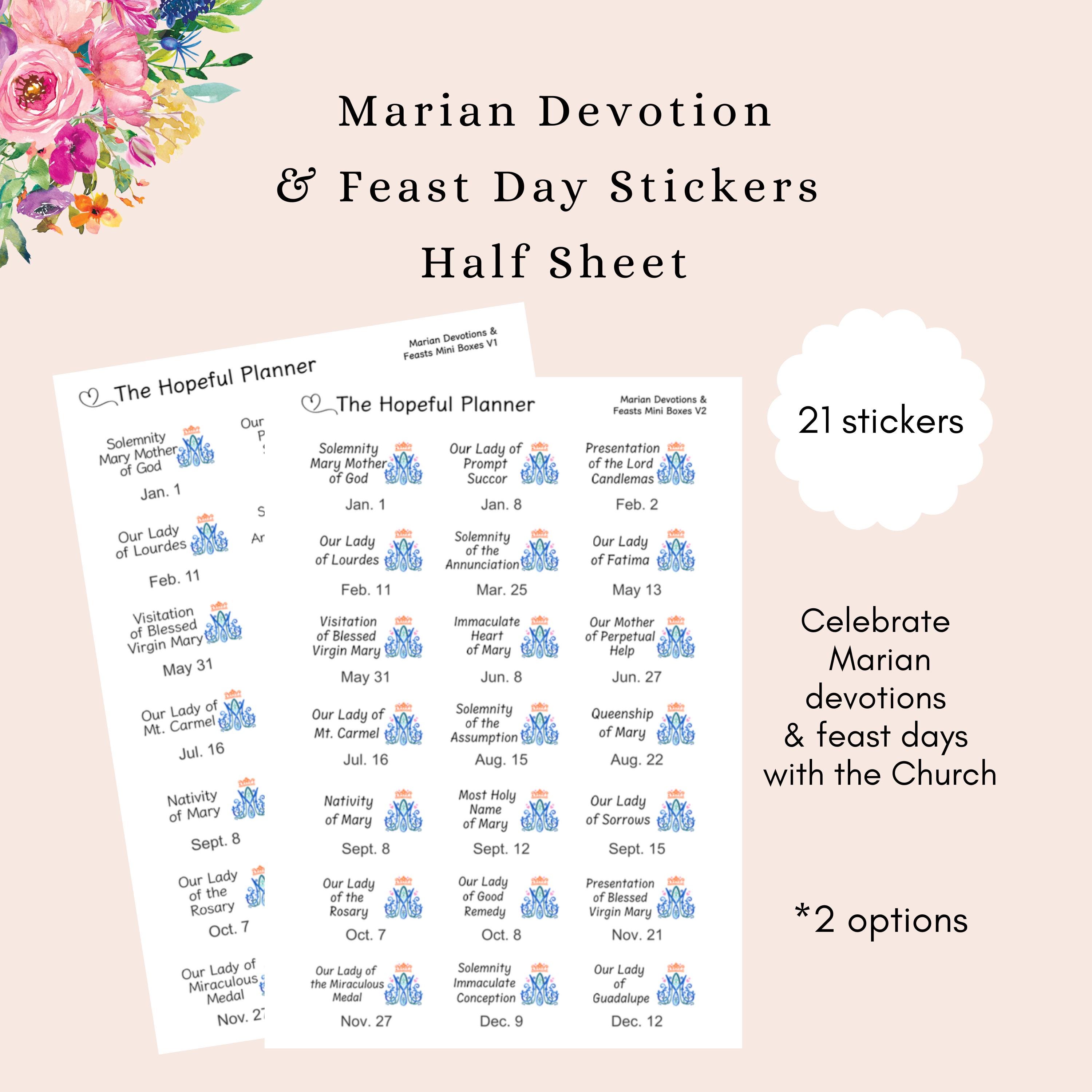 Devotion Sticker Marian Devotion & Feast Day Sticker Sheet - Catholic Planner Stickers ...