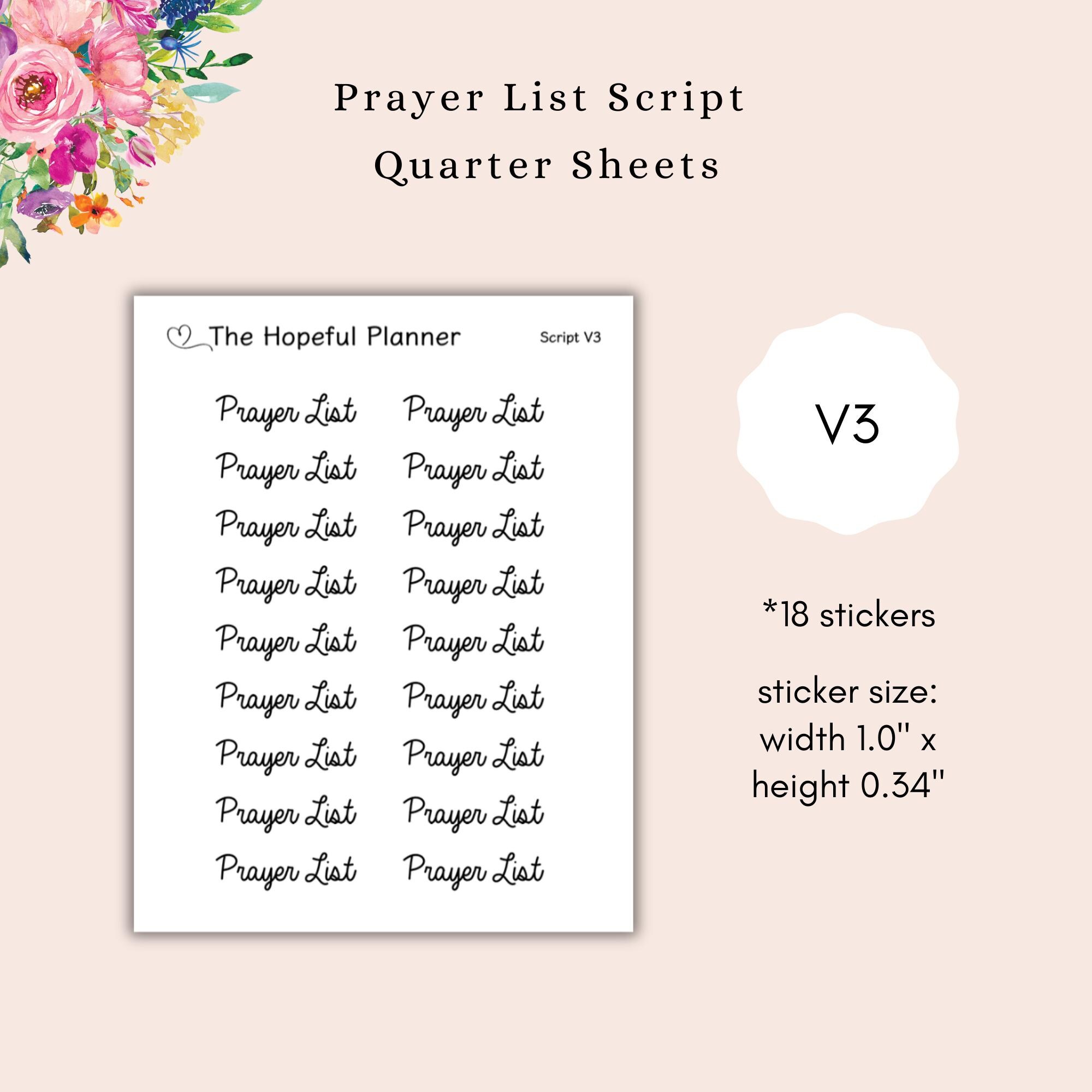 Prayer Sticker Layout Prayer List Script Sticker Sheet - Christian Prayer Stickers for ...