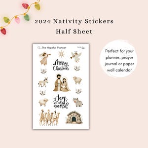 Stickers Nativité 2024 - Feuille d'autocollants décoratifs de Noël pour agendas, journaux et journaux bibliques