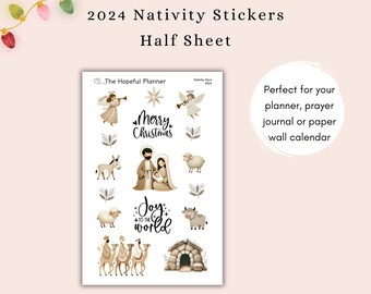 Pegatinas de la Natividad 2024 - Hoja de pegatinas decorativas navideñas para agendas, diarios y diario bíblico