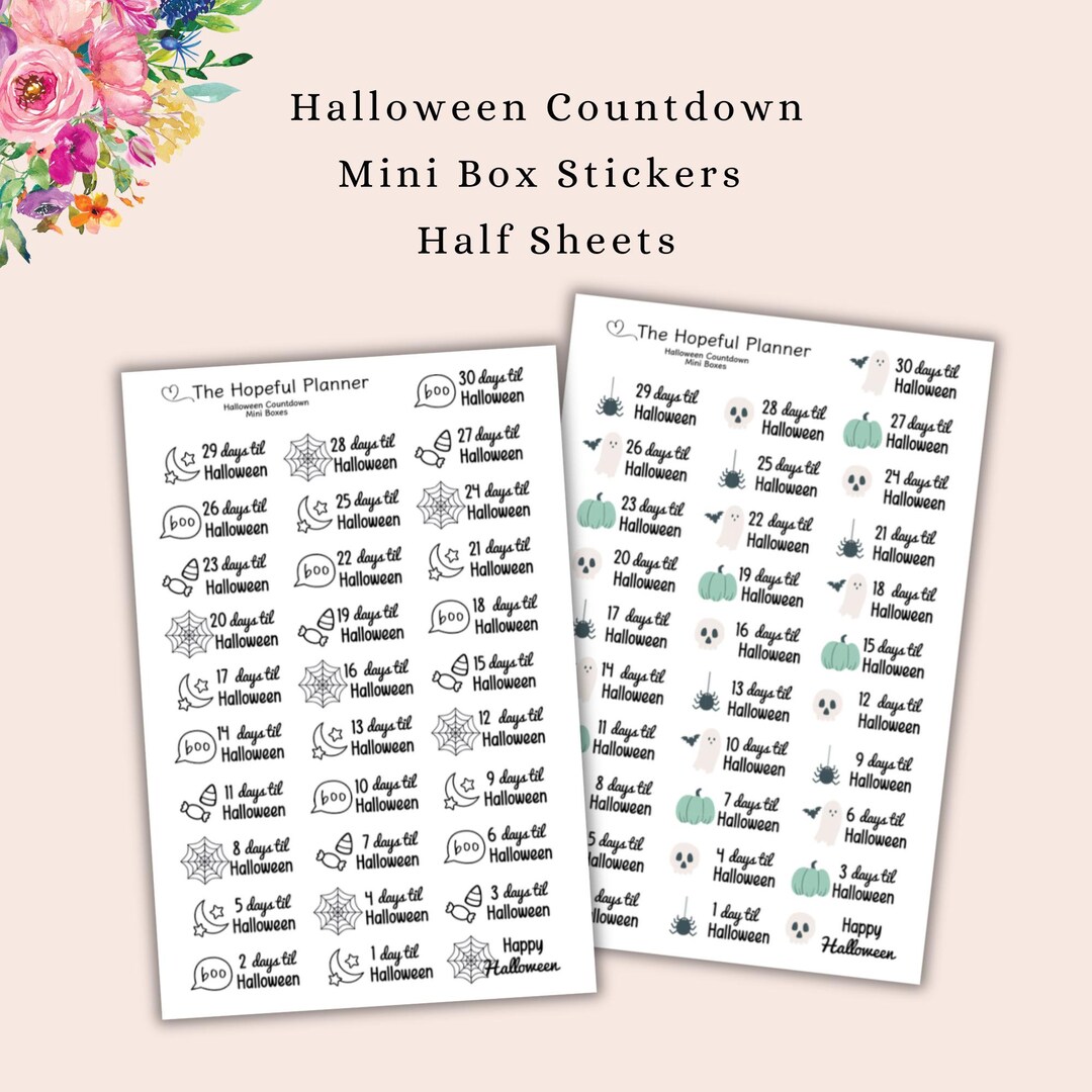 Countdown Stickers Samples Halloween Countdown Planner Stickers – Mini Boxes for Journaling - Etsy