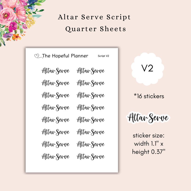 Altar Serve Script Stickers - Church Ministry Stickers - Catholic ...