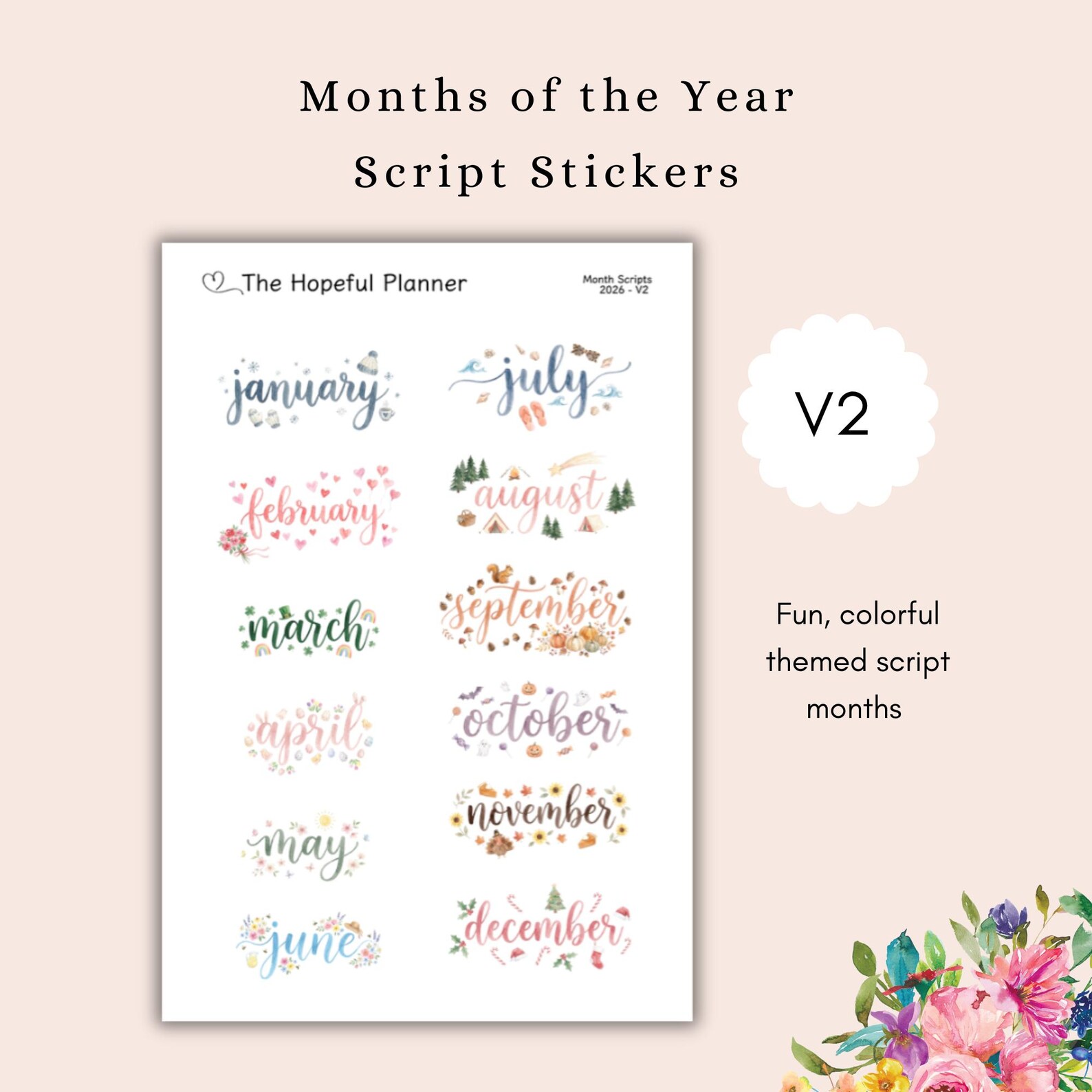 2026 Months of the Year Stickers - Monthly Script Themed Sticker Sheets ...