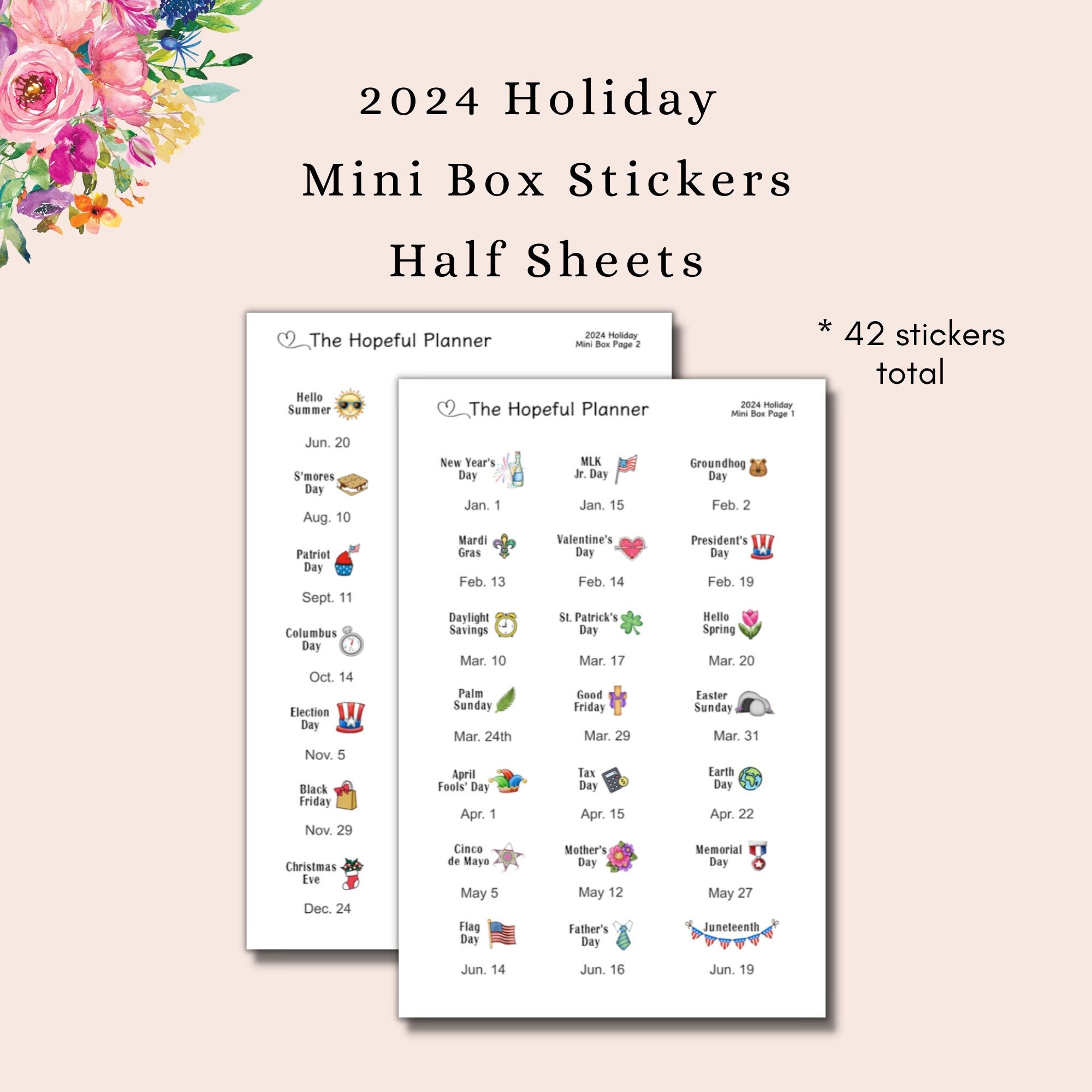 Printable Planner Stickers, Holiday sticker box, Planner Printables,  planner supplies, Holiday planner, Holiday Sticker Squares, Vertical