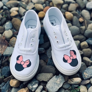 White Minnie Mouse Toddler Kids Lace Up Vans