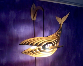 Lámpara de pared WHALE, luz nocturna infantil de madera. Lámpara colgante Pez. Colgante de madera clara. Lámpara infantil. Pantalla de animales. Iluminación para la habitación de los niños.