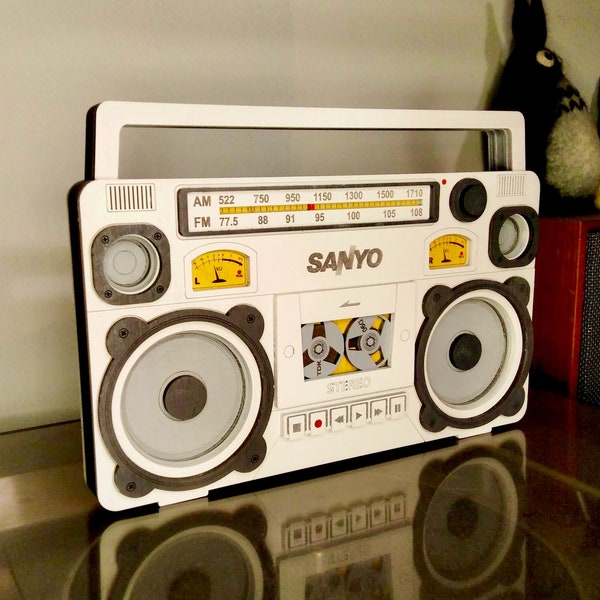 Child's Wooden Toy Boombox "Sanyo". Radio Cassette recorder - Play set for kids. Wooden toys. Imagination play. Waldorf toy. Gift for kids.