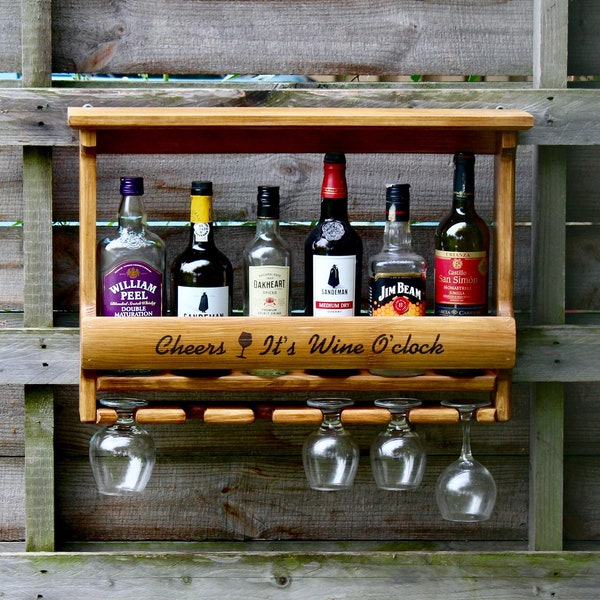 Custom Made Wine Rack. Wood Wine Holder. Rustic Wine Shelf on Wall. Personalized Handmade Gift. Wall Hanging Mini Bar Modern Farmhouse Shelf