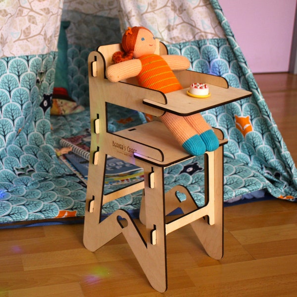 Chaise haute poupée / Chaise d’alimentation / Meubles de poupée / Jouets en bois / Meubles jouets en bois / Pretend play / Waldorf jouet / Cadeau pour les filles