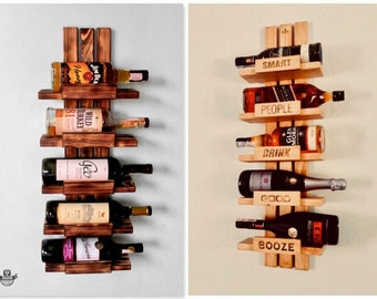 Natuurlijk houten hangend wijnrek voor flessen / Wandgemonteerde houten wijnhouder / Home Bar - Flessenrek met verborgen montage / Rustiek wijnrek