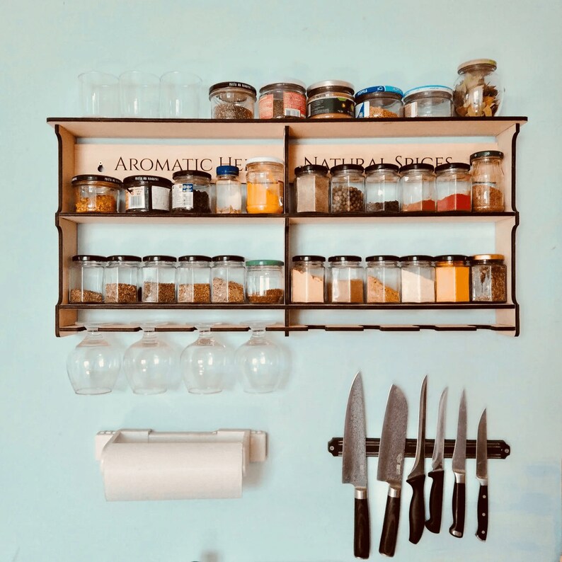 Wooden Spice Shelf herbs & Spices With 8 Wineglass Etsy