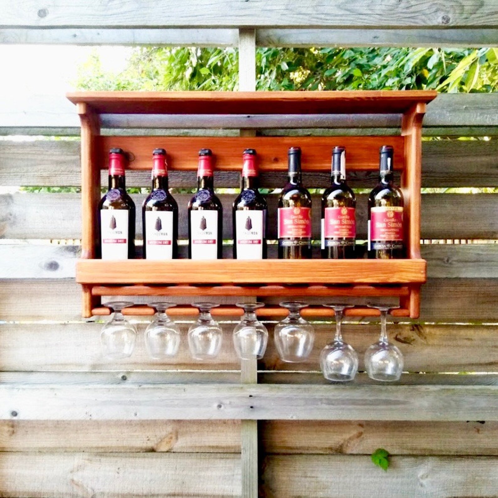 Wooden Bottles Holder Mini Bar / Wine Shelf With Glass Holder Etsy