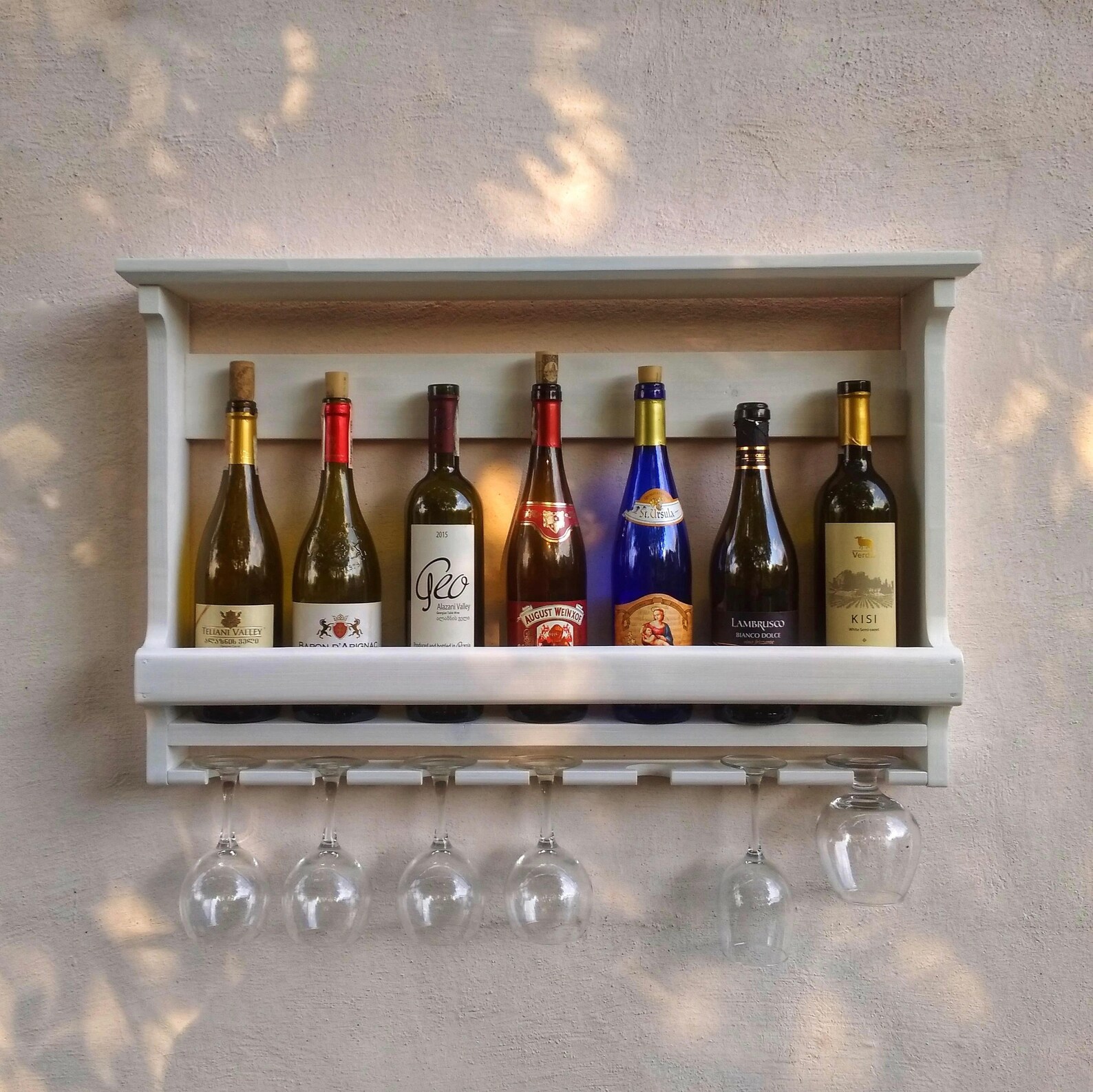 Wooden Bottles Holder Mini Bar / Wine Shelf With Glass Holder Etsy