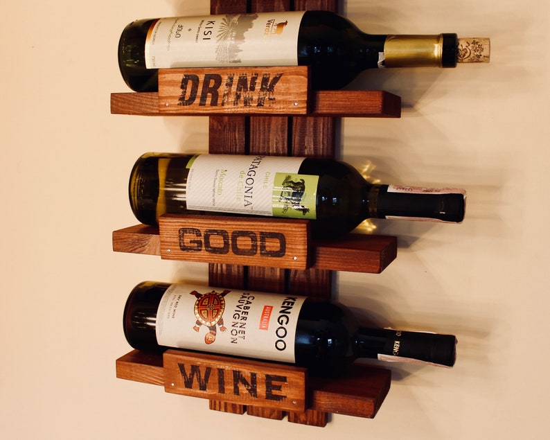 Natural Wood Hanging Wine Rack for Bottles / Wall Mounted Etsy