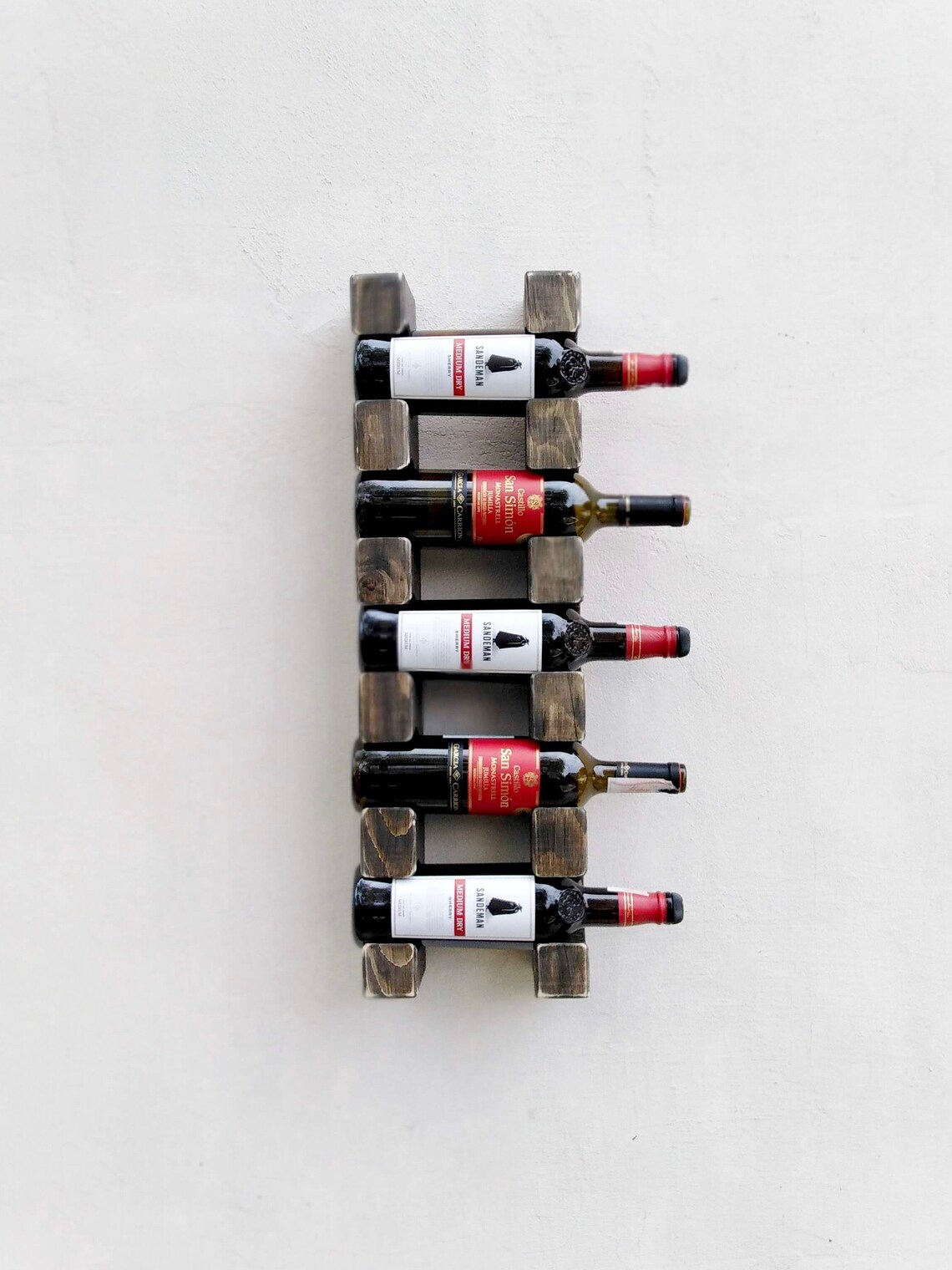 Solid Wood Hanging Wine Rack for 5 Bottles / Wall Mounted Etsy