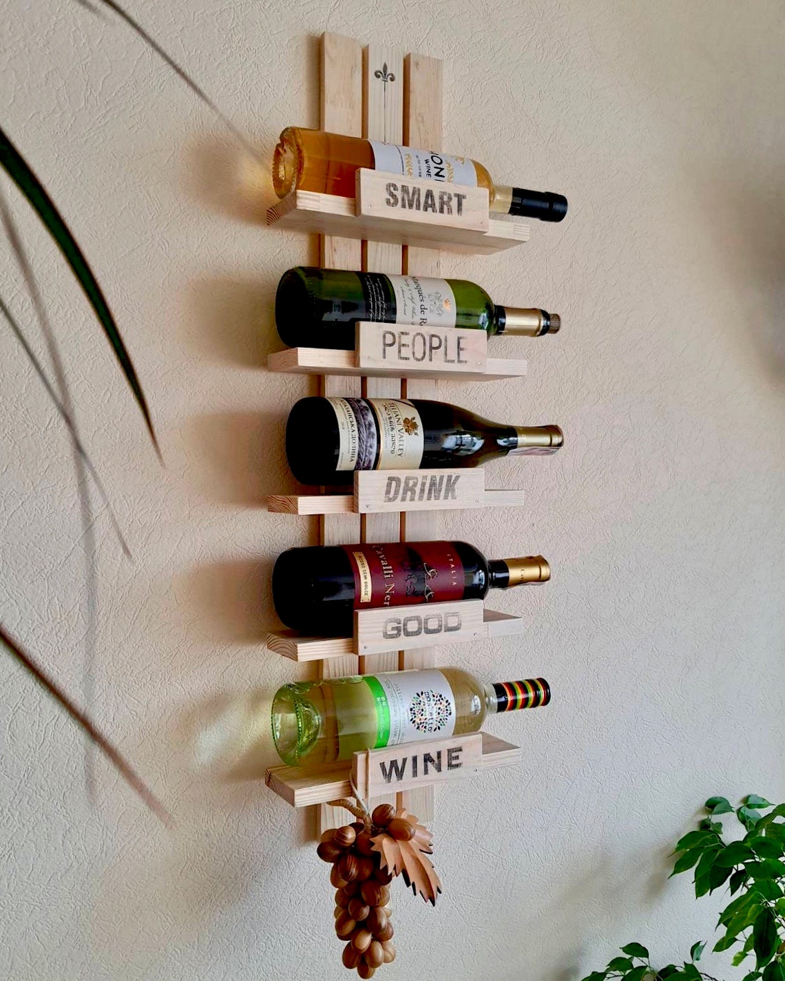 Natural Wood Hanging Wine Rack for Bottles / Wall Mounted Etsy