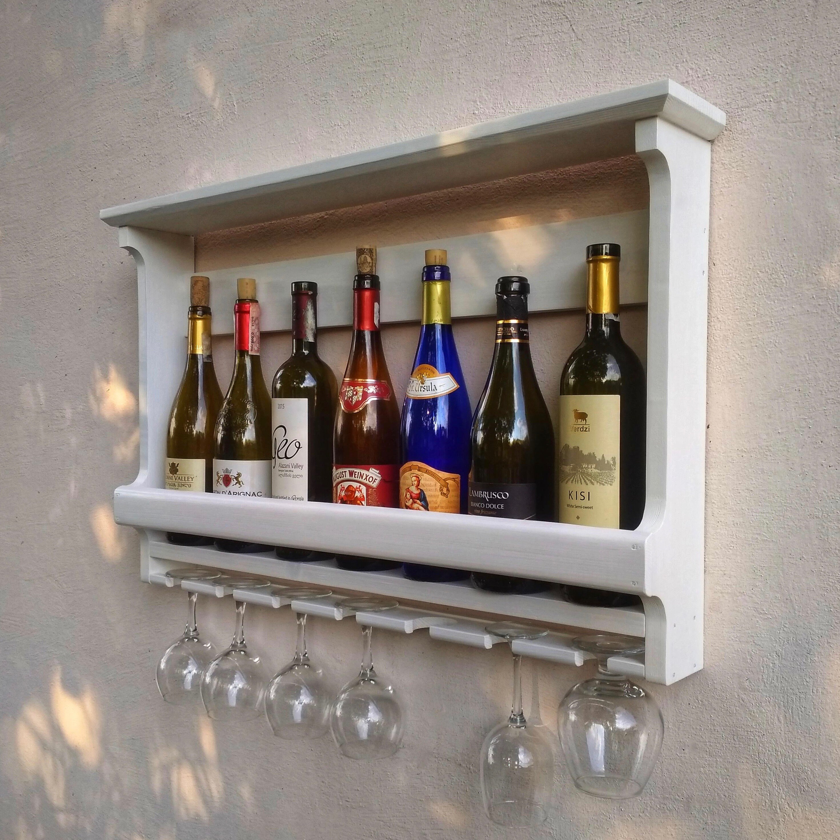 Wooden Bottles Holder Mini Bar / Wine Shelf With Glass Holder Etsy