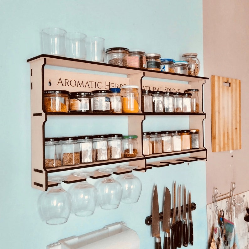 Wooden Spice Shelf herbs & Spices With 8 Wineglass Etsy