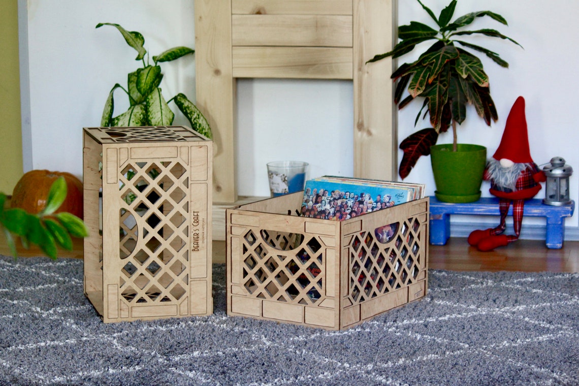 Vintage Milk Crate. Wooden storage box for vinyl records Etsy