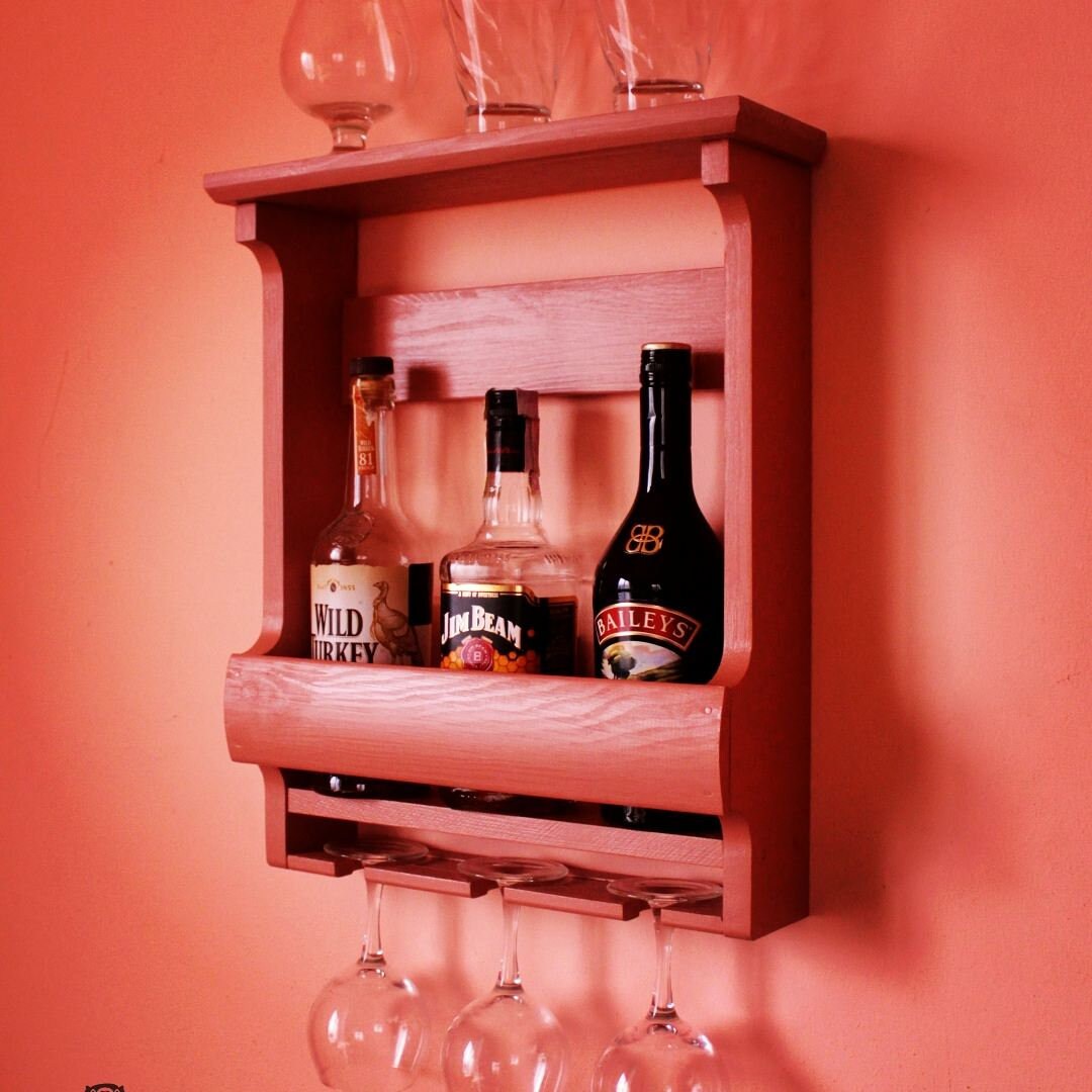 Rustic Whisky Bottles Rack With Glass Holder. Wooden Bottles Etsy