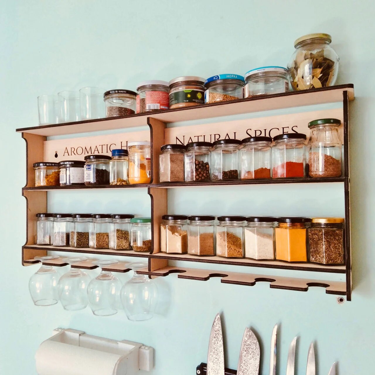 Farmhouse Style Hanging Spice Racks for Wall Mount - Easy to Install Set of 4 Space Saving Racks - The Ideal Seasoning Organizer for Your Kitchen