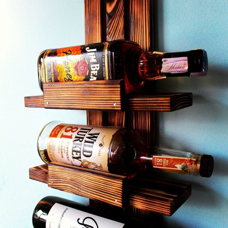Natural Wood Hanging Wine Rack for Bottles / Wall Mounted Etsy
