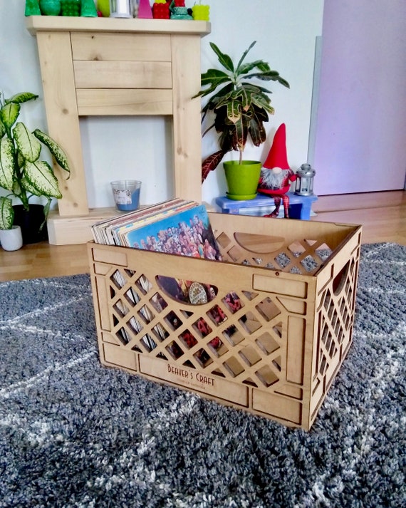 Vintage Milk Crate. DIY Kit. Wooden Storage Box for Vinyl Records