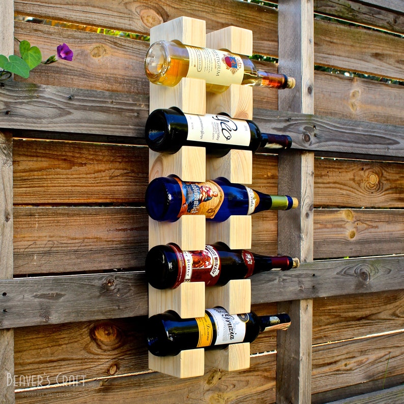 Solid Wood Hanging Wine Rack for 5 Bottles / Wall Mounted Etsy