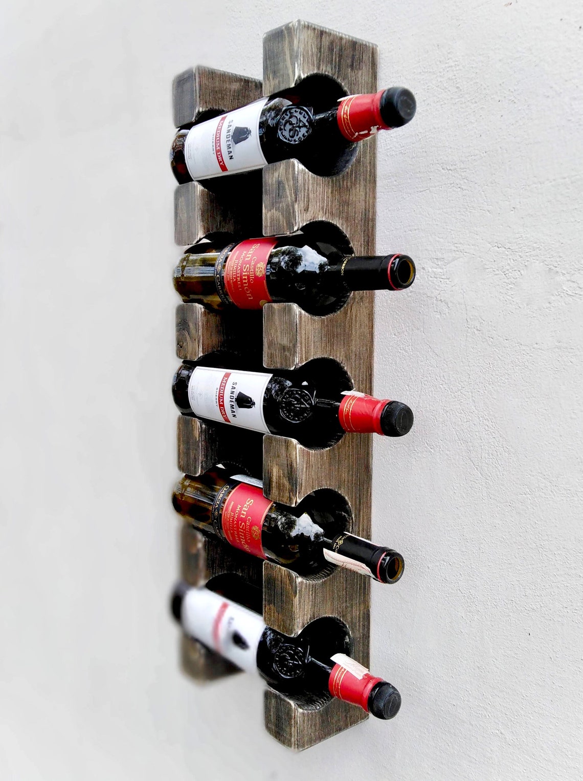Solid Wood Hanging Wine Rack for 5 Bottles / Wall Mounted Etsy